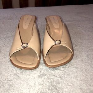 Vintage Y2K PARADE Women's Tan Leather Slip On Heel Mule Sandals Sz 7